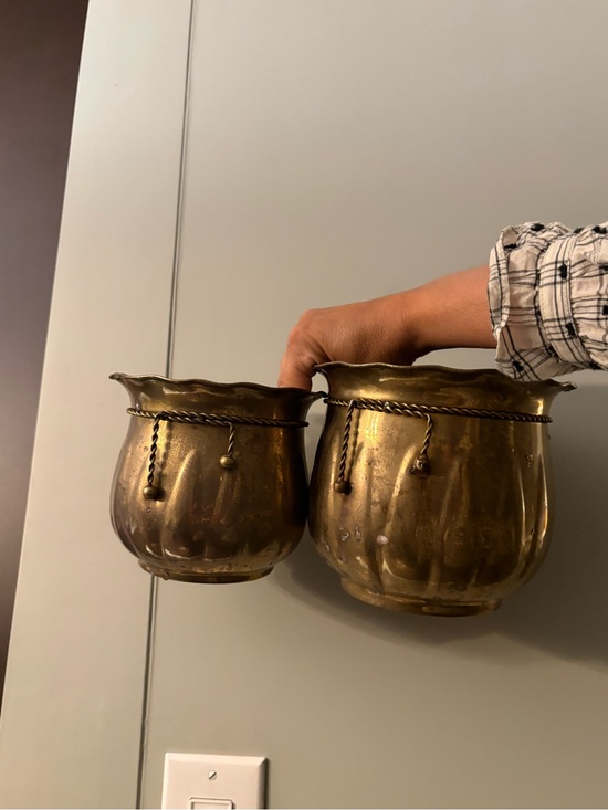 Vintage Other - Vintage solid brass ribbed planters/pots with twisted rope detail set of 2 1970s